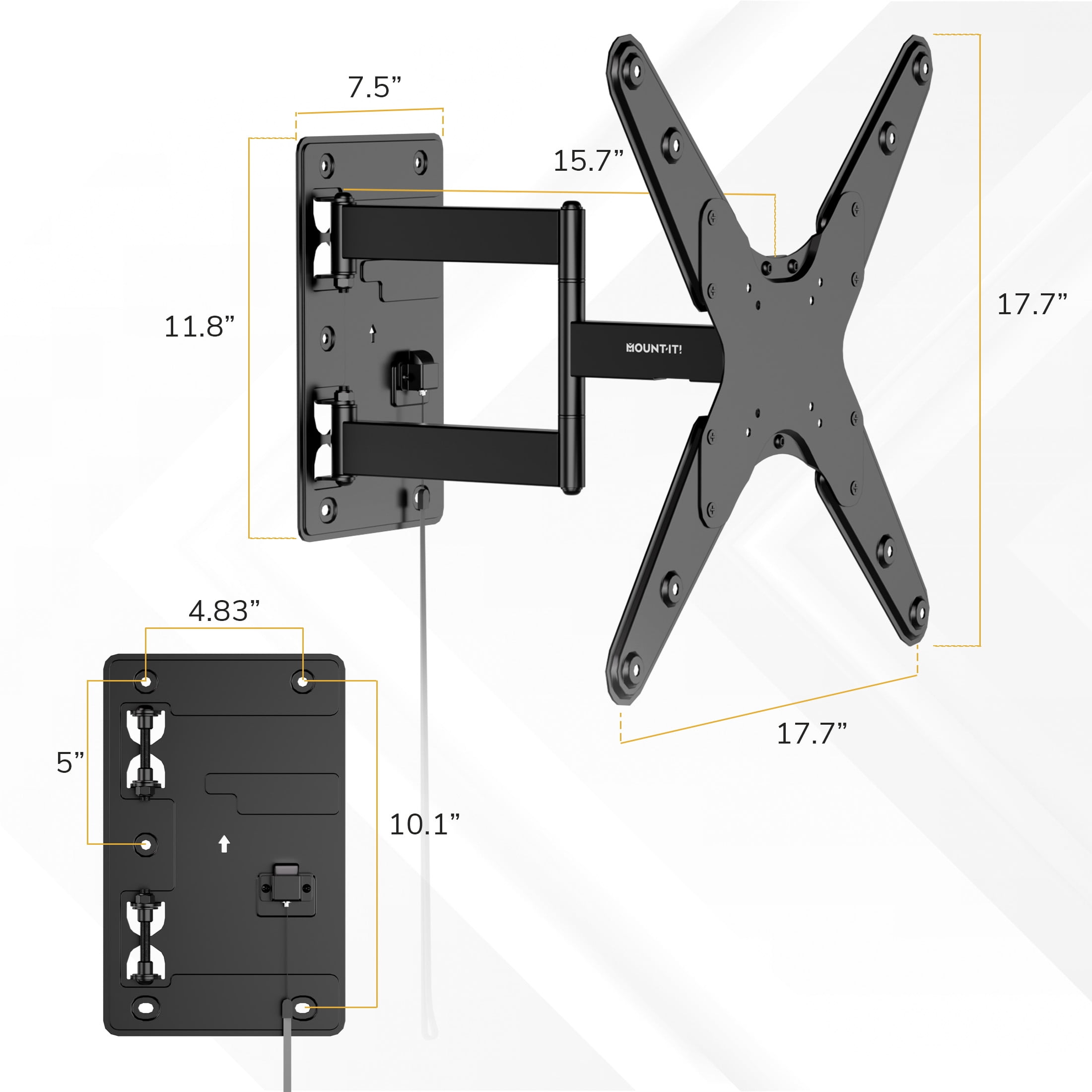 Mount-It! Full Motion TV Wall Mount, Perfect For RV's and Trailers, Fits 55" Screen, Retractable , Capacity 77 lbs.