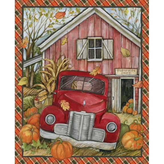 Harvest Red Truck Pumpkin Shed Panel 36 x 43 by Springs Creative 100% Cotton Fabric SC-77905
