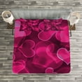 thumbnail image 4 of Hot Pink Bedspread, Heart Shapes on Blurry Background Romantic Valentine's Day Design, Decorative Quilted 3 Piece Coverlet Set with 2 Pillow Shams, Queen Size, Magenta Pink, by Ambesonne, 4 of 4