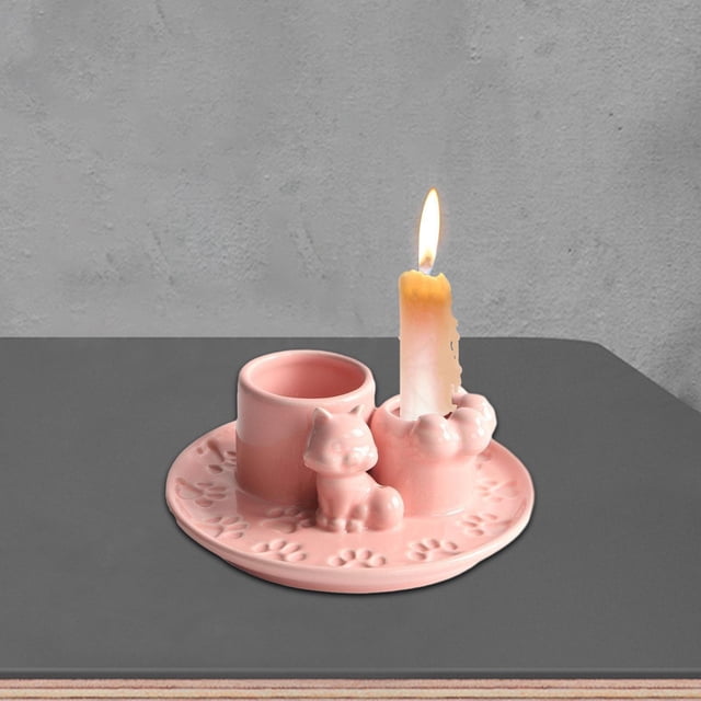 Porta incienso, decoración del hogar, centros de mesa, adorno de mesa, plato de vela de gato, portavelas de cerámica para sala de estar, casa de té Rosa