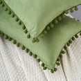 thumbnail image 4 of REGALWOVEN Pack of 2 Velvet Pillow Covers with Pompoms  Decorative Pillow Cases Fringe Cushion Covers Green 12" x 20", 4 of 6