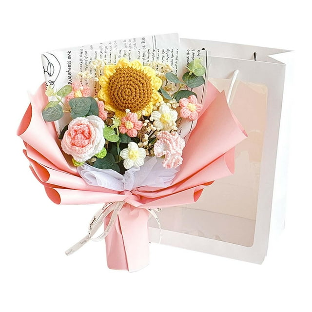 Ramo de flores de ganchillo completo DIY decoración del hogar ramo de margaritas de punto elegante exquisito regalo de cumpleaños ramo de mesa centro Estilo A perfecl ramos de novia