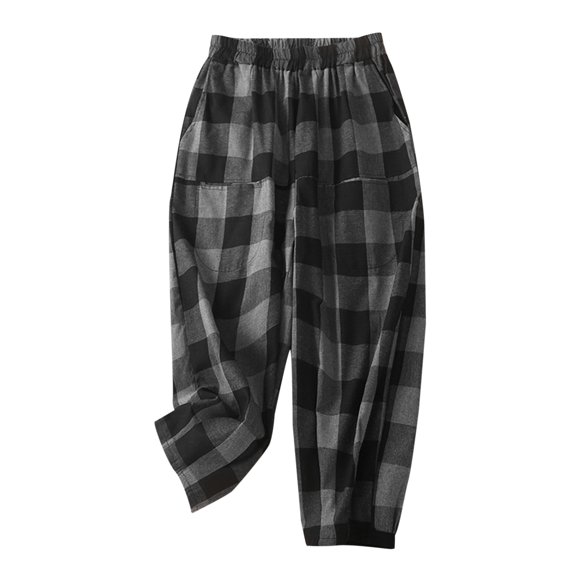 Summer Pants for Women Checkered Loose Harem Pants Elastic Waistband Casual Wear Womens Pants Casual & Wide Leg