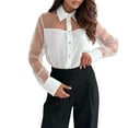 thumbnail image 1 of Elegante camisa de manga larga con cuello de chifón y patchwork para mujer, blusa elegante con cuello, 1 of 8