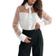 thumbnail image 1 of Elegante camisa de manga larga con cuello de chifón y patchwork para mujer, blusa elegante con cuello, 1 of 8