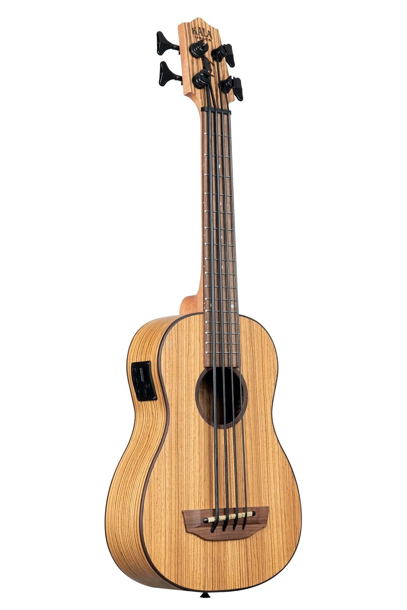 Kala U-BASS Zebrawood Fretted Bass Ukulele w/Deluxe Padded Bag, UBASS-ZEB-FS