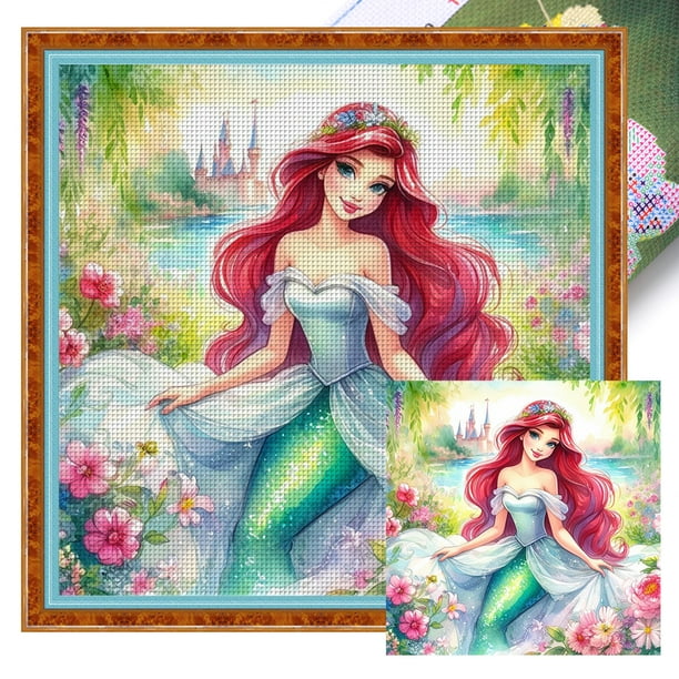 Hilo Algodón Ecológico Bordado Punto Cruz Princesa Ariel Con 18CT 35x35cm