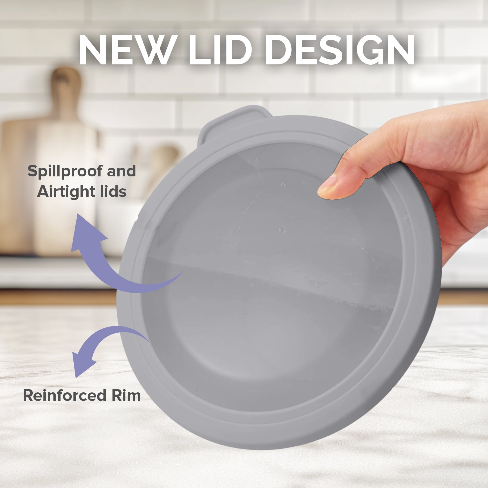 Cook with Color 12-Piece Mixing Bowl Set with Non-Slip Silicone Base and Transparent Lids, Gray