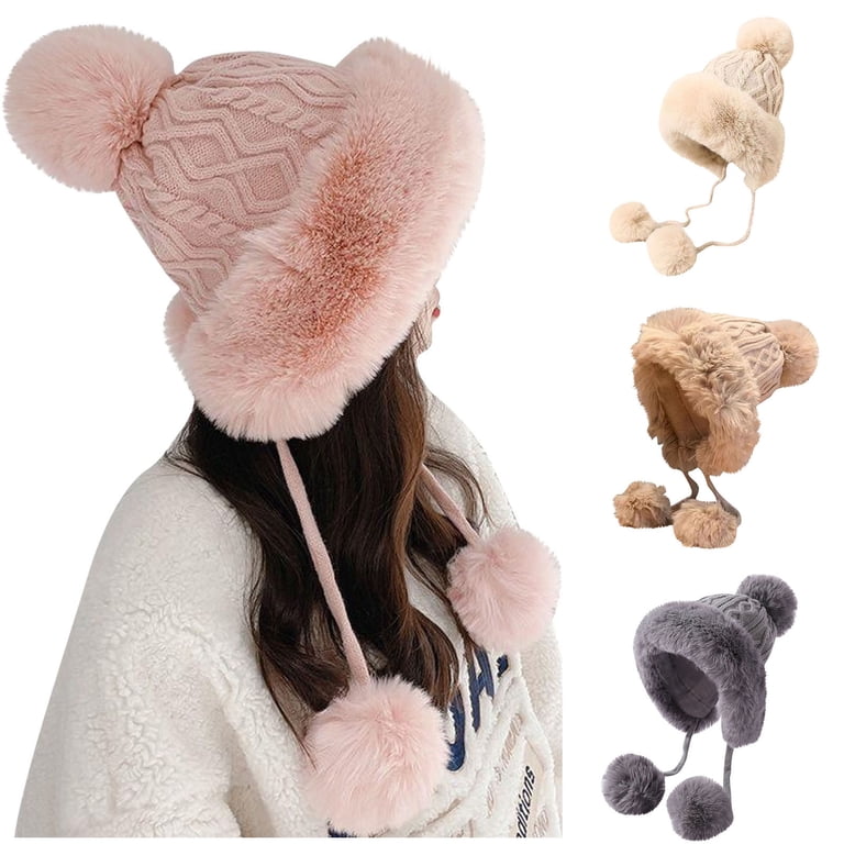 Womens Winter Faux Fur Bucket Hat With Ear Protection  display picture 3