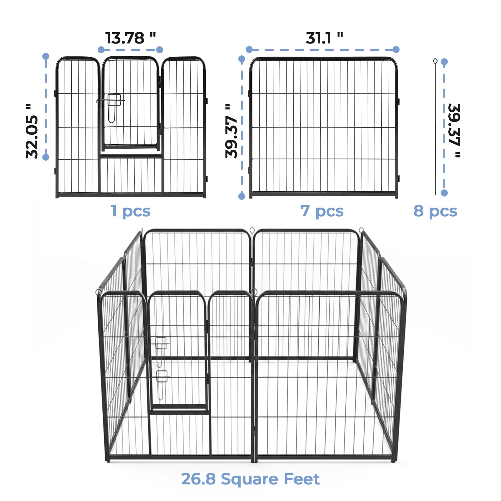 Alvantor Dog Playpen Indoor Fence Height Metal Exercise Pen with Door Small Puppy/Medium/Large Dogs Animal Pet for Outdoor, Garden, Yard