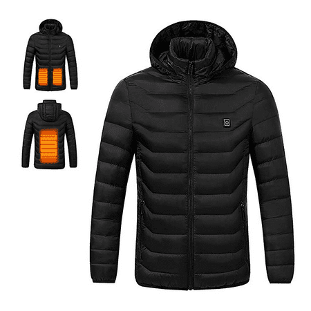 Men's USB Charging Electric Heated Coat Soft Lightweight Hooded Jacket Thermal for Outdoor Hiking Riding