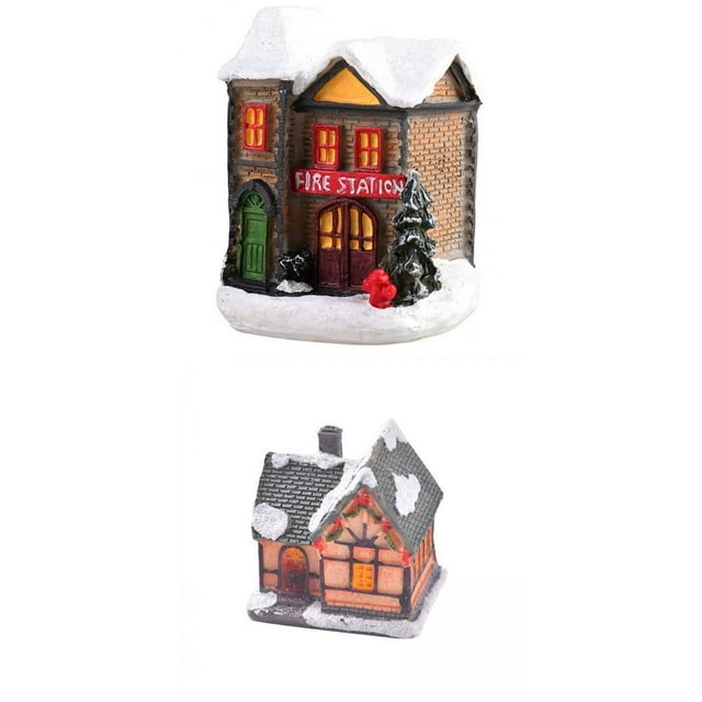 Outdoor2020 - 2 estatuas de resina con forma de casa iluminada para mesa de regalo navideña EstiloG