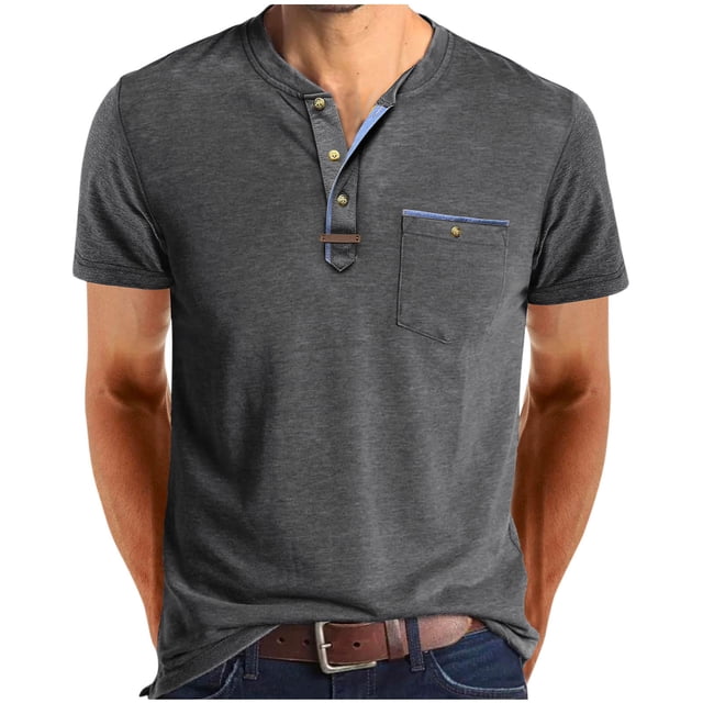 pstuiky camisetas para hombre, Blusa de manga corta con cuello vuelto, bolsillos y botones de colores lisos para hombre camisas casuales para hombre xxl