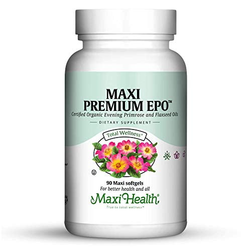 Maxi-Health Evening Primrose and Flax Seeds Oil Softgels - Vegan Omega 3 6 9 Supplements for Healthy Skin, Hair, and Joints - Kosher Certified, Organic Evening Primrose Oil Softgels, 90