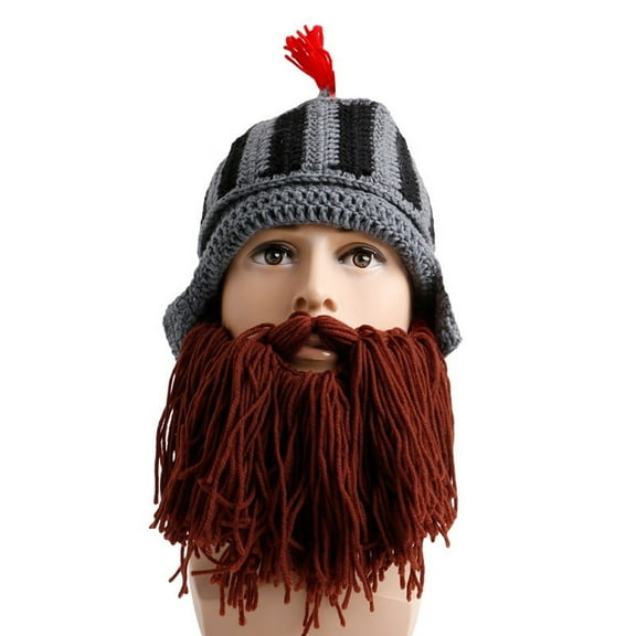 lanema Tassel Roman Knight Knit Helmet Men Caps Winter Warm Beard Hats Beanies