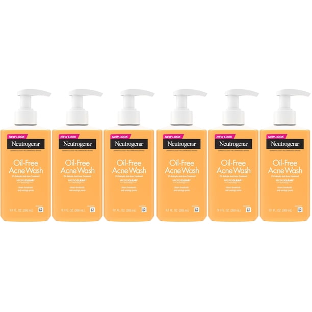 Limpiador facial Neutrogena, jabón para el acné sin aceite, 270 ml, paquete de 6