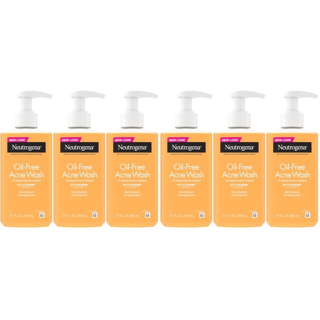 Limpiador facial Neutrogena, jabón para el acné sin aceite, 270 ml, paquete de 6