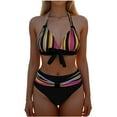 thumbnail image 2 of Sakmal Bikini Btahing Suits Women Two Piece Plunge Swimwear Tropical Pink Striped Womens Swimsuits L, 2 of 5