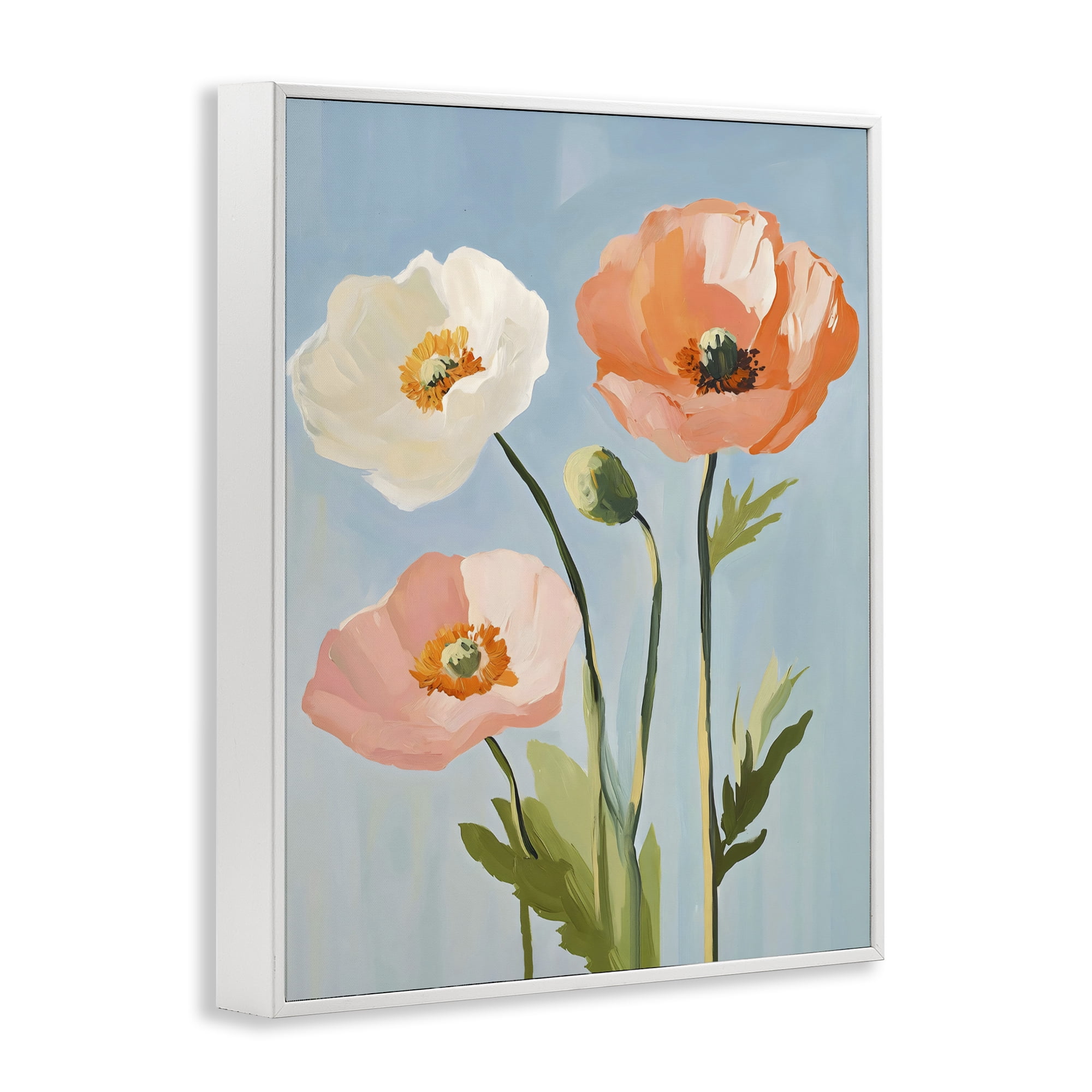 Stupell Industries Pastel Poppy Blooming Trio White Framed Giclee Art, design by The Prints Vibe