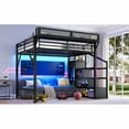 thumbnail image 6 of HICOMILA Queen Size Loft Bed with Storage Shelves and Built-in Wardrobe, Heavy-Duty Metal Loft Bed with Under-Bed Space, USB Ports and LED Lights, Black, 6 of 9