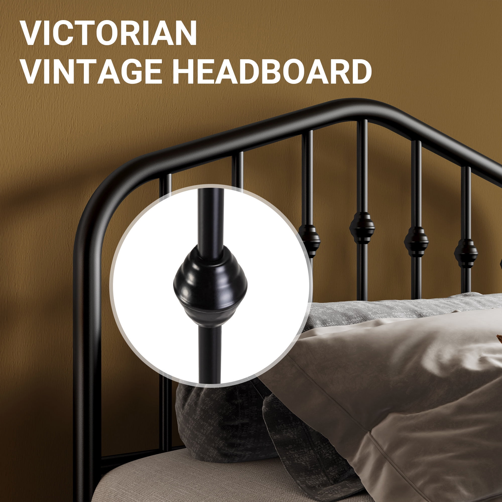 Sifurni Twin Size Bed Frame, Heavy Duty Metal Platform Bed with Vintage Victorian Headboard & Footboard, Black