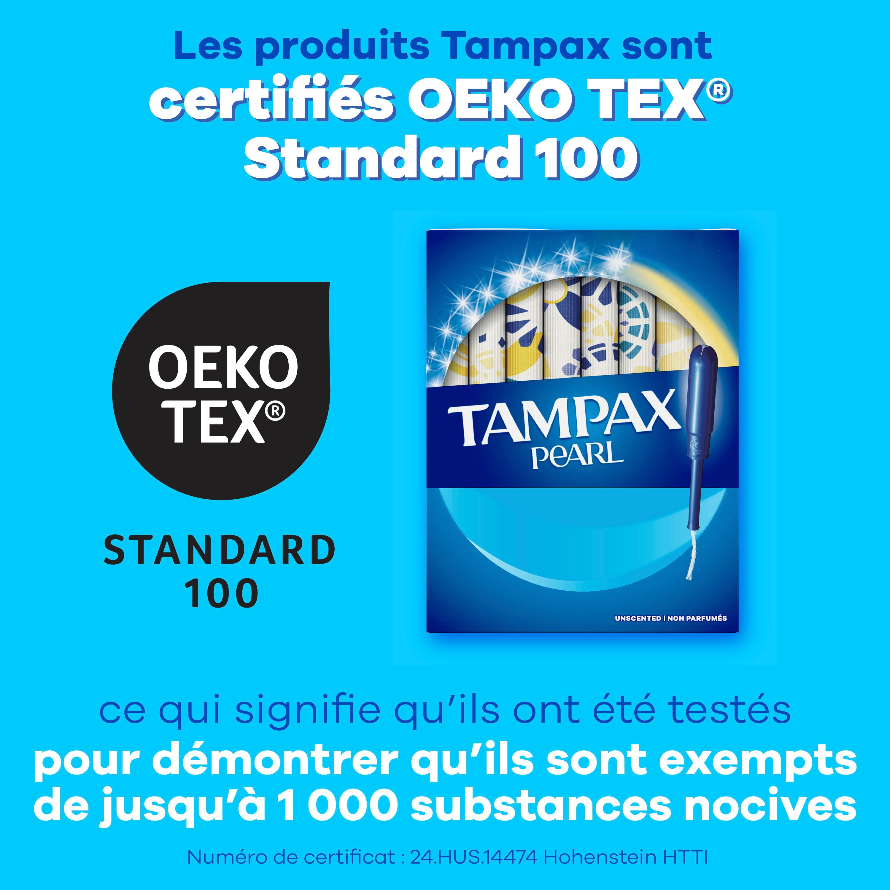 Tampons Tampax Pearl avec tresse anti-fuites LeakGuard, degré d’absorption régulier, non parfumés, 50 tampons 50CT