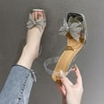 thumbnail image 2 of Adult Women Sandal Leather Sandals Women Ladies High Heel Sandals Transparent Strap Bow Rhinestone Square Toe Fine High Heel Sandals Female Sandal(Silver,6.5), 2 of 7