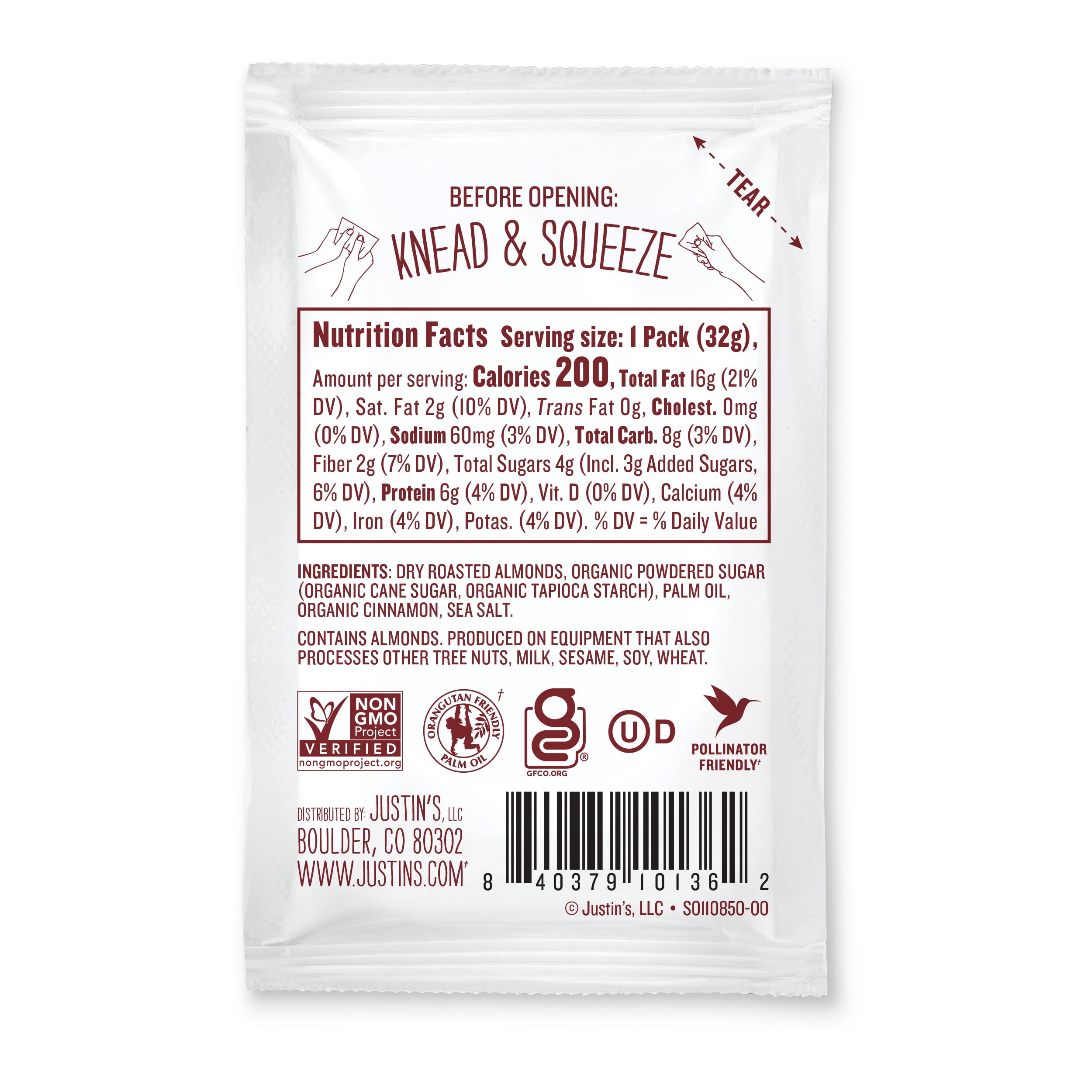 Justin's Gluten-Free Cinnamon Almond Butter Squeeze Pack, 1.15 oz (10 Pack)