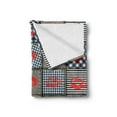 thumbnail image 2 of Colorful Soft Flannel Fleece Throw Blanket, Woman Kiss Lipstick Forms on Striped Houndstooth Groovy Backdrop Pattern Art, Cozy Plush for Indoor and Outdoor Use, 60" x 80", Black and Red, by Ambesonne, 2 of 5