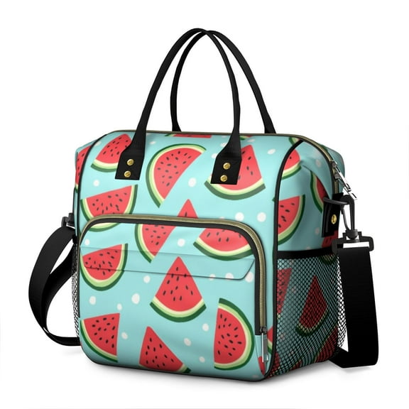 OBREWU Summer Watermelon Women's Insulated Leakproof Large Lunch Bag, Oxford Cloth