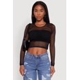 thumbnail image 2 of Womens Fishnet Long Sleeve Solid Crop Top, 2 of 5