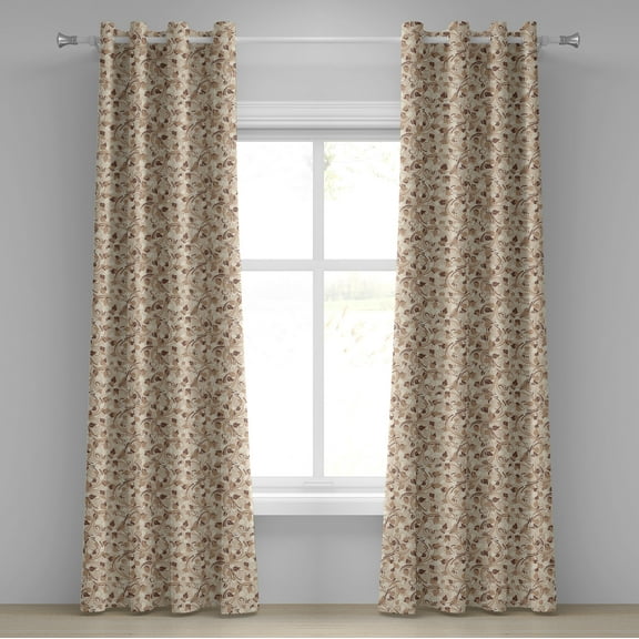 Ambesonne Ivory Grommet Curtain, Autumn Leaves Branches, 50" x 96", Cream Umber Cocoa