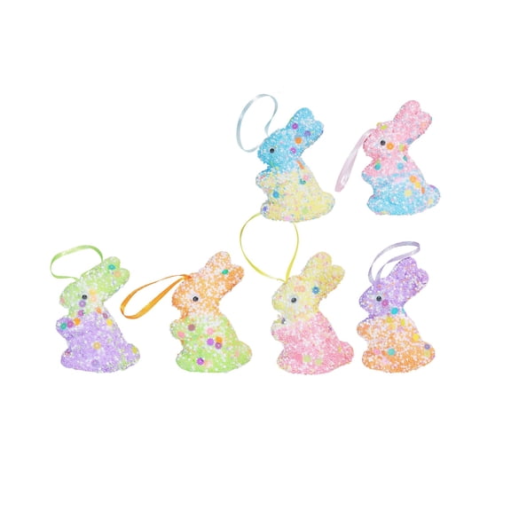 Colorful Foam Easter Decorations Spring Party 2.95 Inch Bunny Hanging Ornament Set of 6 for Home Yard
