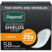 Depend Incontinence/Bladder Control Shields, Incontinence Pads for Men, Light Absorbency, 58 Count (Packaging May Vary)