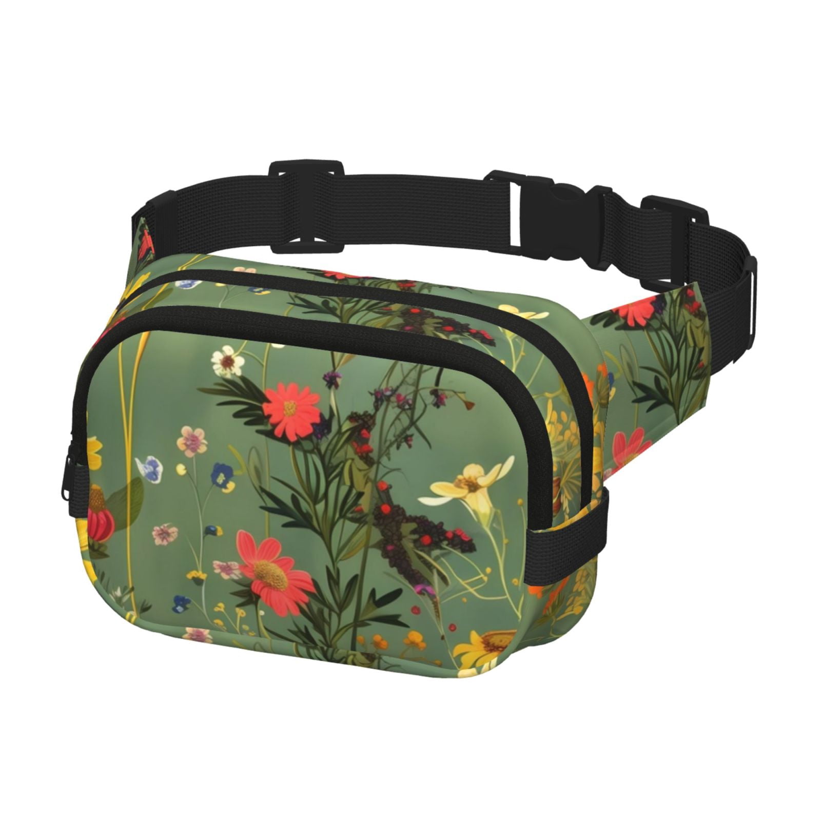 Picia Botanical Garden With Cats Print Square Double-Layer Waist Bag Mini Adjustable Waist Belt Bag Exercise Running Travel Hiking