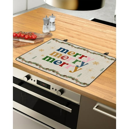 

Merry Christmas Stove Top Covers for Electric Stove Heat Insulation Fireproof Glass Cooktop Cover Counter Top Glass Stove Cover for Prevent Scratches 29 x21 Xmas Pine Cones Winter Snowflake Rustic