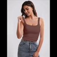 thumbnail image 4 of Camisetas Sin Mangas con Doble Forro para Mujer, Estilo Y2K, para Salir, Ajustadas, Sin Mangas, con Cuello Cuadrado, para Verano. Marrón S, 4 of 10