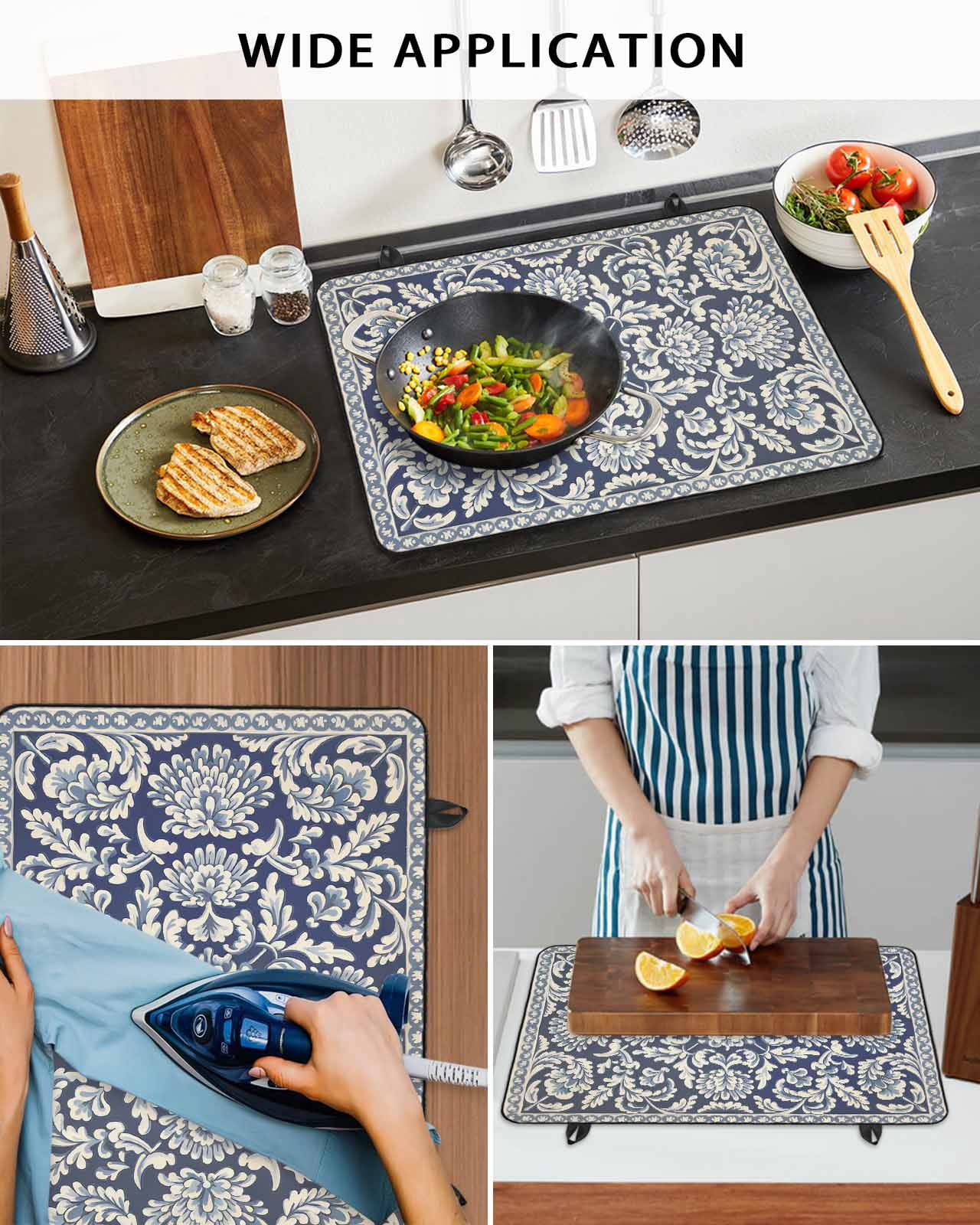 nqOlkjepod Large Induction Cooktop Protector Mat 24"x21", Blue Boho Flower Stove Top Covers for Electric Stove, Country Vintage Tribal Ethnic Motifs Stove Burner Cover Mats, Glass Top Stove Cover