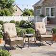 thumbnail image 1 of 3 Piece Outdoor Patio Wicker Rocking Chair Set – All-Weather Dark Grey Rattan Conversation Furniture with Cushions & Coffee Table – High Back Porch Rocker for Garden, 1 of 8