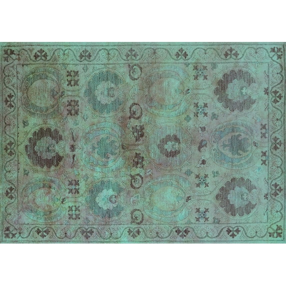 Ahgly Company Machine Washable Indoor Rectangle Oriental Turquoise Blue Industrial Area Rugs, 8' x 12'