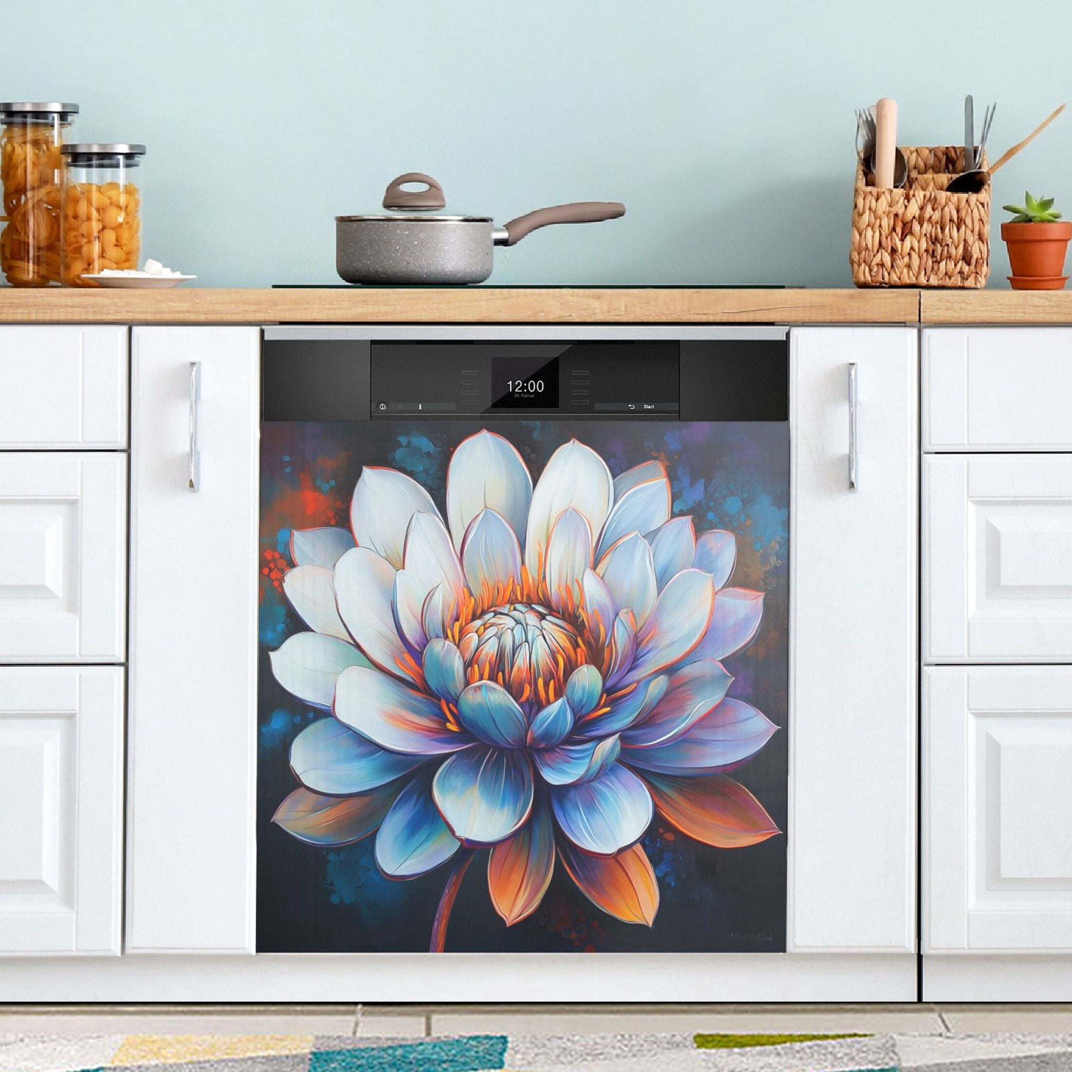 Dishwasher Magnetic Sticker 23x26 Inch Refrigerator Magnetic Sticker Washing Machine Magnetic Sticker Kitchen Panel Magnetic Sticker Home Decor Big Blue Flowers