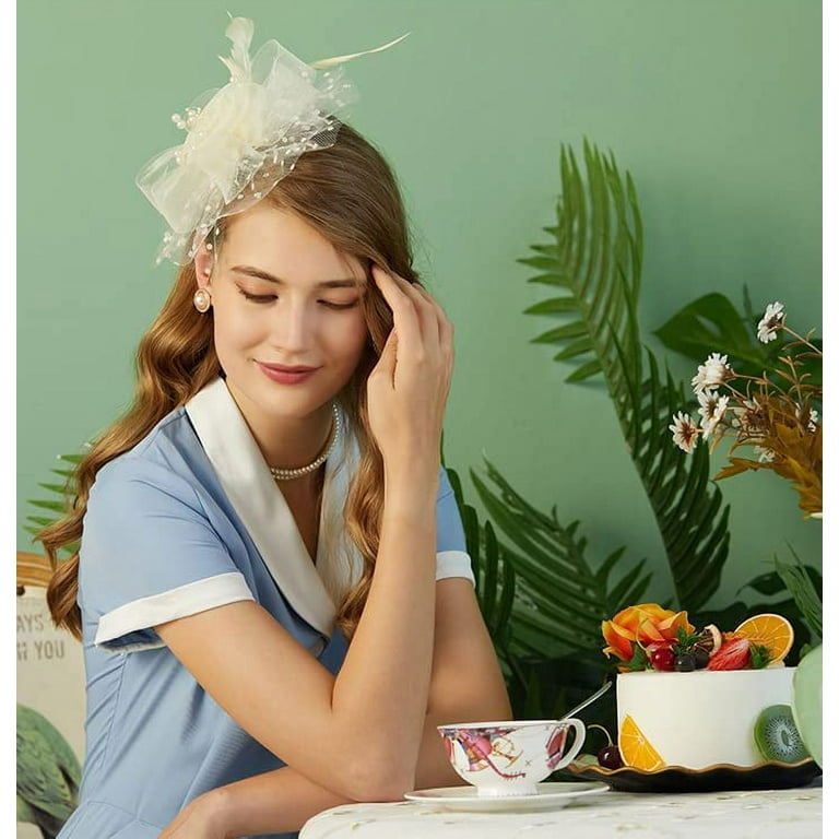Cappello Fascinator Con Fiore E Piume Per Tea Party, Kentucky Derby, Matrimoni – Clip E Fascia Inclusi
