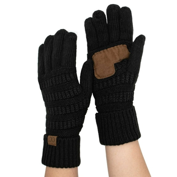 C.C Unisex Cable Knit Winter Warm Anti-Slip Touchscreen Texting Gloves, Black