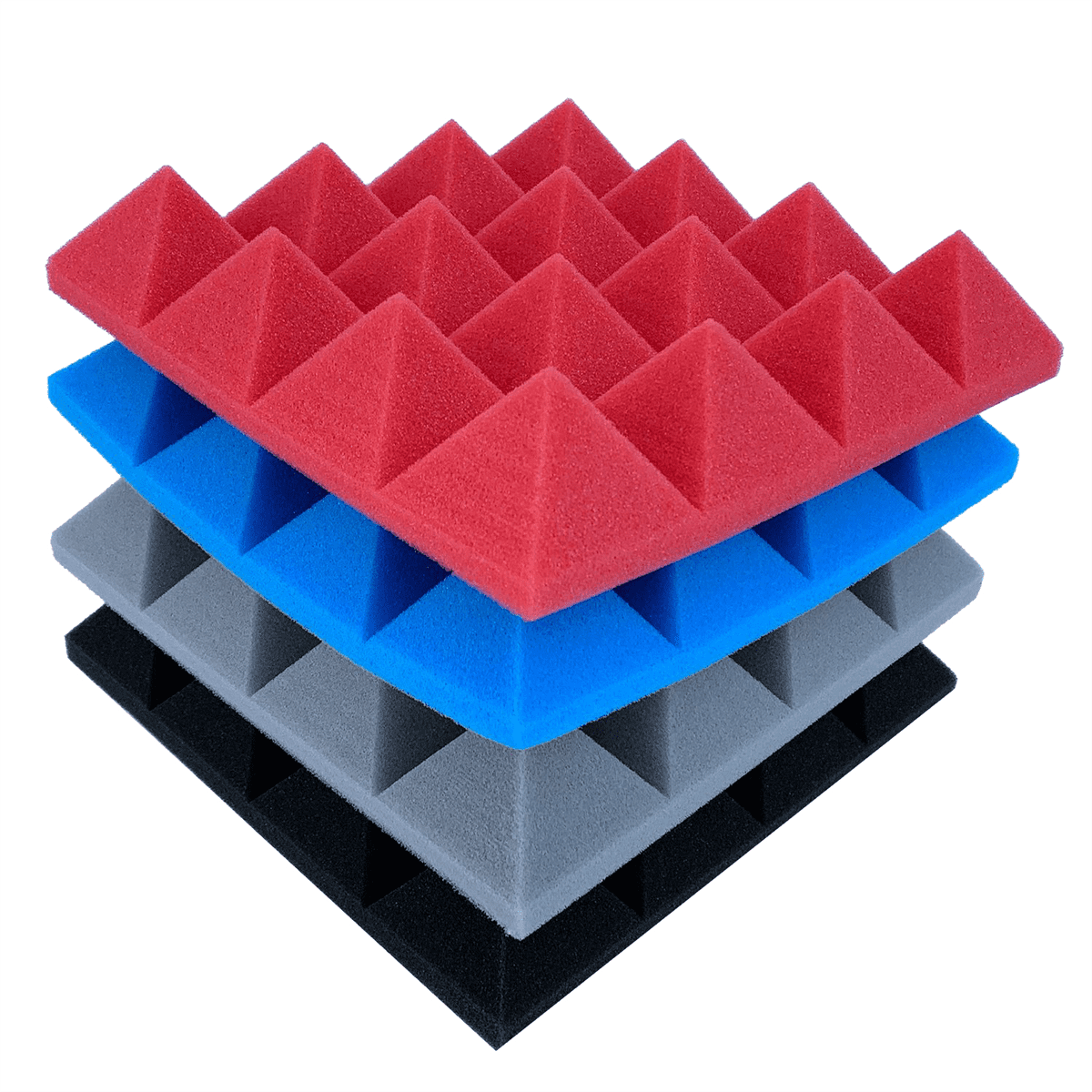 24Pcs 25X25X5Cm Studio Acoustic Soundproof Foam Pyramid Noise Insulation Sound Absorption Treatment Panels Black+Red