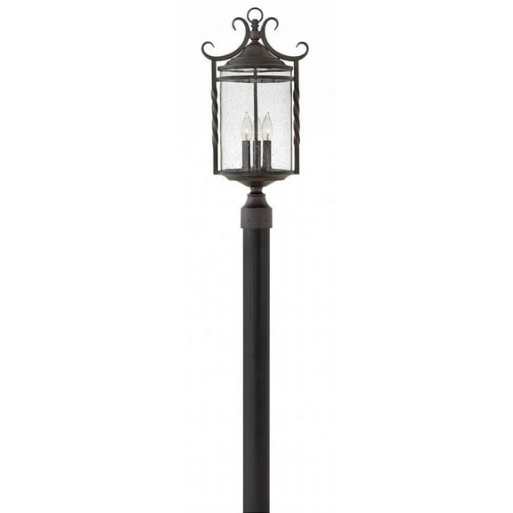 3 Light Large Outdoor Post Top or Pier Mount Lantern in Rustic Style 12 inches Wide By 23.75 inches High-Olde Black Finish-Clear Seedy Glass Color