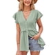 thumbnail image 1 of Blusa con cuello en V, volante y cierre de botones con estampado de lunares verdes - Camisa informal de verano para mujer, talla M, 1 of 6