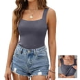 thumbnail image 2 of Womens U Neck Shapewear Built-in Bra Tank High Strechy Sleeveless Slim Fit Tops Camisole Workout Tops Blue S, 2 of 6