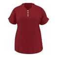 thumbnail image 6 of Roncen Ladies' V-Neck Blouse with Gold Buttons - Casual Short Sleeve Top in Breathable Cotton with Roll-Tab Sleeves, 6 of 6