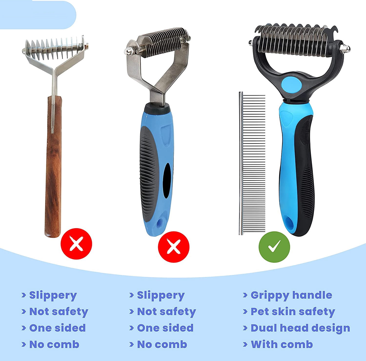 Pet Grooming Brush,Undercoat Rake for Dogs & Cats,Double-Sided Dog Deshedding Tool Removes Knot,Tangled Hair Dematting Comb for Dogs,with Pet Steel Comb