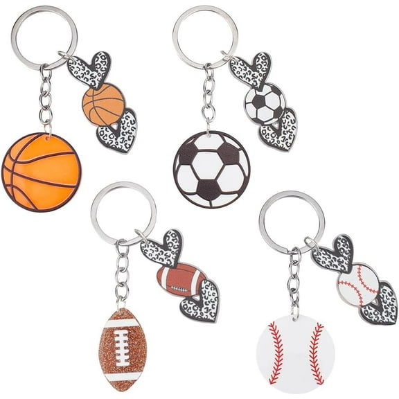 1 Box 4Pcs 4 Styles Basketball Keychain Bulk Sport Key Chain Kit Football Soccer Tennis Sports Acrylic Craft Charm Bag Purse Keychains Set for Car Key Keychains Party Favor Wedding Favors Men
